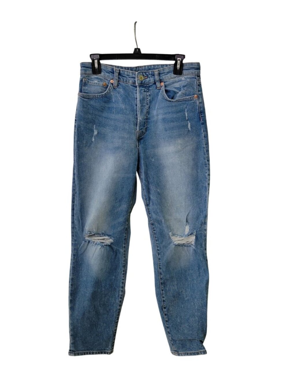 H&M &Denim Ultra High Waist Mom Jeans | Distressed Ripped Knee - Size 6